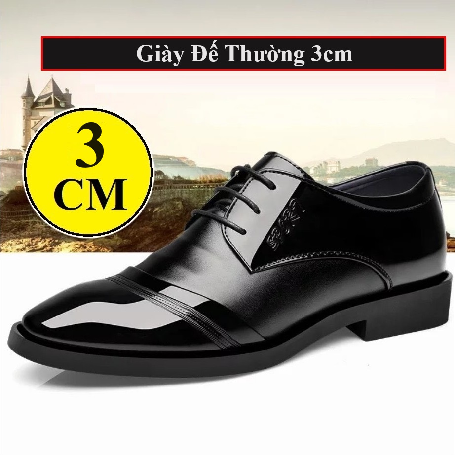 Giày tây tăng chiều cao 6cm Sans111 giầy da nam âu độn đế 6p 6 phân công sở cao cấp đen bóng trẻ trung buộc dây mũi tròn