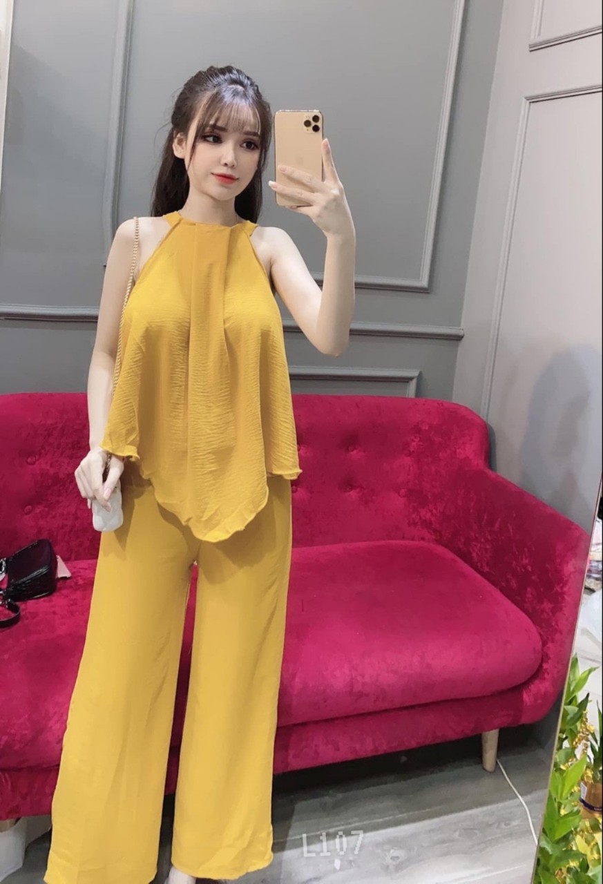 Sét bộ áo yếm tà tam giác quần suông-ZU