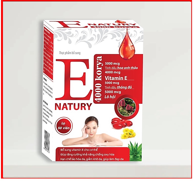 Vitamin E Natury 4000 Korya Giúp Bổ Sung Vitamin E, Tăng Cường Khả Năng Chống Oxy Hóa, Hạn Chế Lão Hóa, Giảm Khô Da, Giúp Làm Đẹp Da, Hộp 50 Viên - Hiếu THủy Phamacy