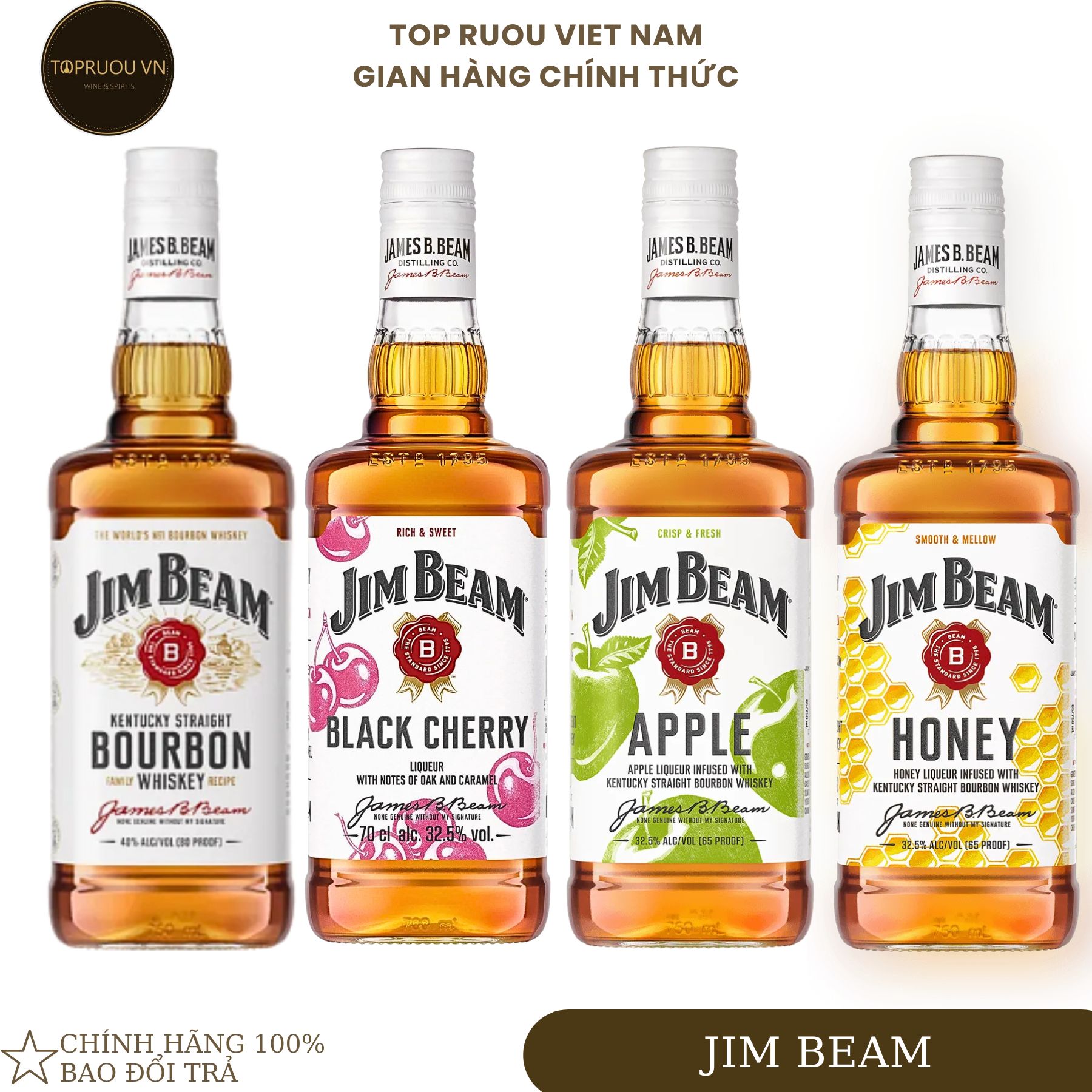 [Top Rượu VN] Rượu Jim Beam White - Honey - Apple - Black Cherry - Black 700ml - 1000ml [Chính Hãng]