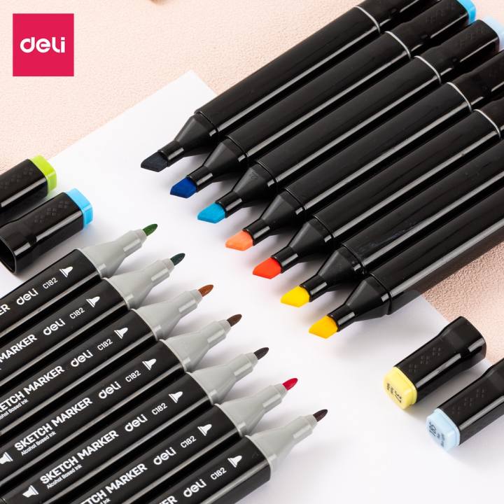 Bút Dạ Marker Chuyên Nghiệp Hai Đầu Deli Kèm Túi Vải Và Đế Họa Cụ Vẽ Tranh Cao Cấp - EC184 - Hình ảnh 10