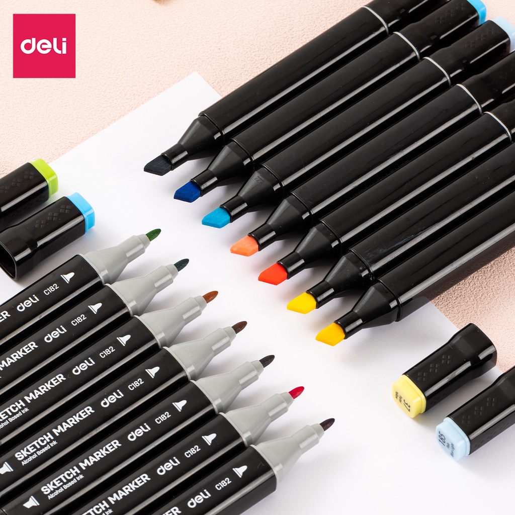 Bút màu dạ marker 2 đầu cao cấp deli - marker touchlift touch cool vẽ calligraphy, tranh anime, màu dạ, màu vẽ học sinh - 12/ 24/ 36/48/ 60 màu - 70804 / cc182