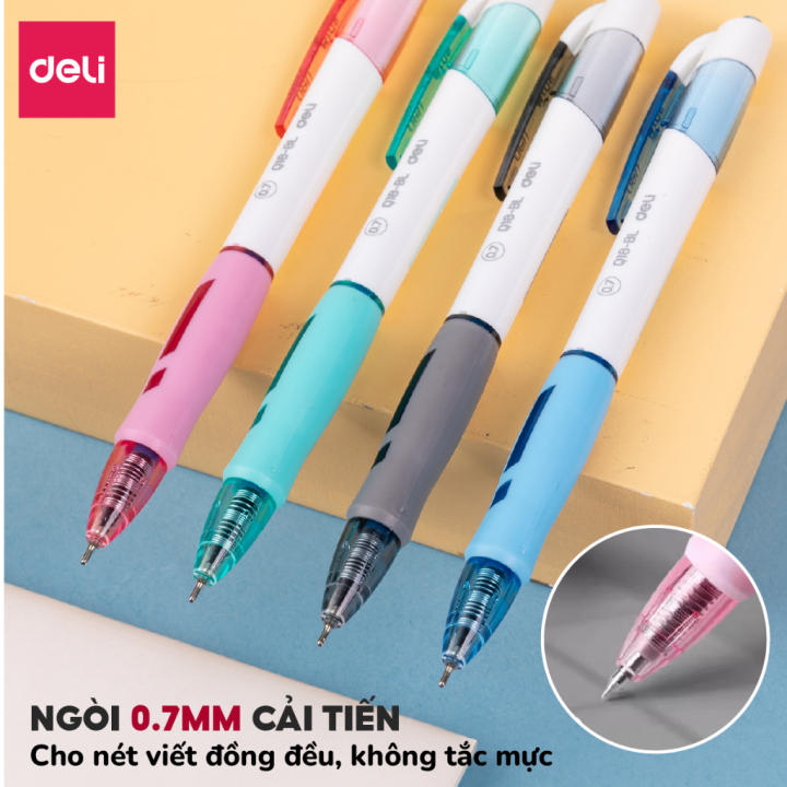 Combo 10/20 Bút gel bút bi nước mực xanh ngòi 0.7mm Deli - Bút bi bấm mực gel ngòi cải tiến viết êm nhanh khô cho văn phòng học sinh - Hình ảnh 6