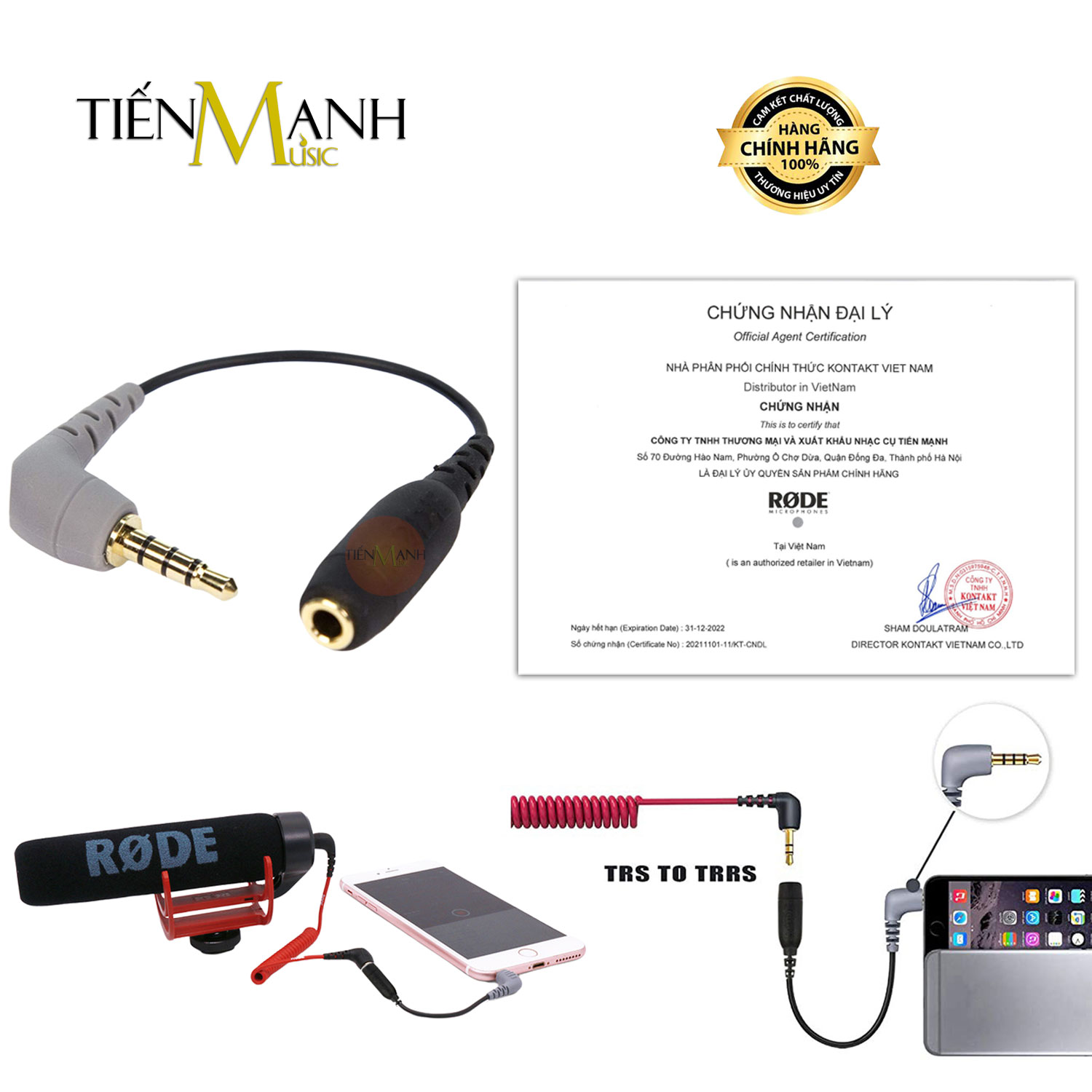 Rode sc4 - dây cáp chuyển đổi tín hiệu âm thanh từ 3.5mm trs cái sang trrs đực cable