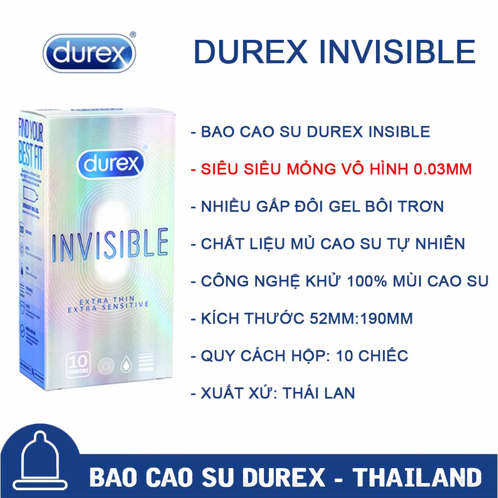 2 Hộp Bao cao su nam  Durex Invisible Extra Thin cực siêu mỏng [Che tên SP 100%]