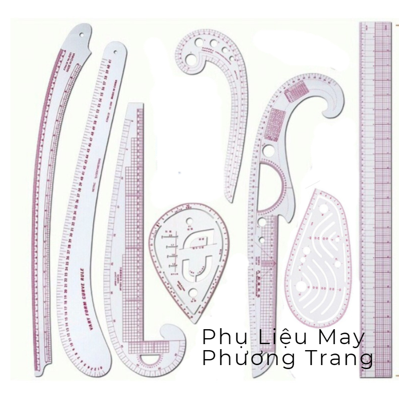 Bộ 8 thước vẻ đường cong thẳng ứng dụng trong may mặc