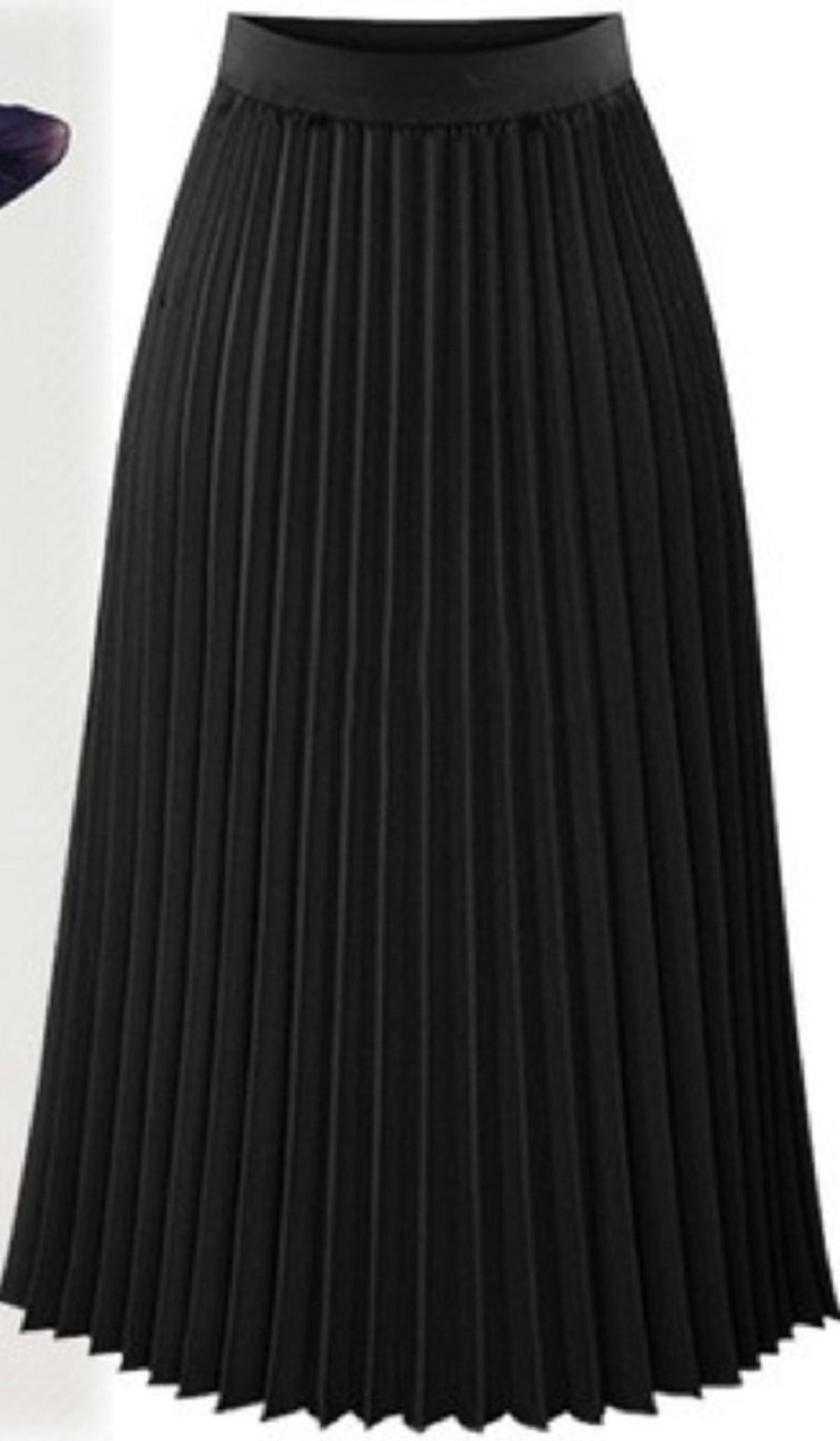 Chân váy hạ ly eo dài 90cm , chân váy xếp ly dáng dài hai màu đen ghi lên