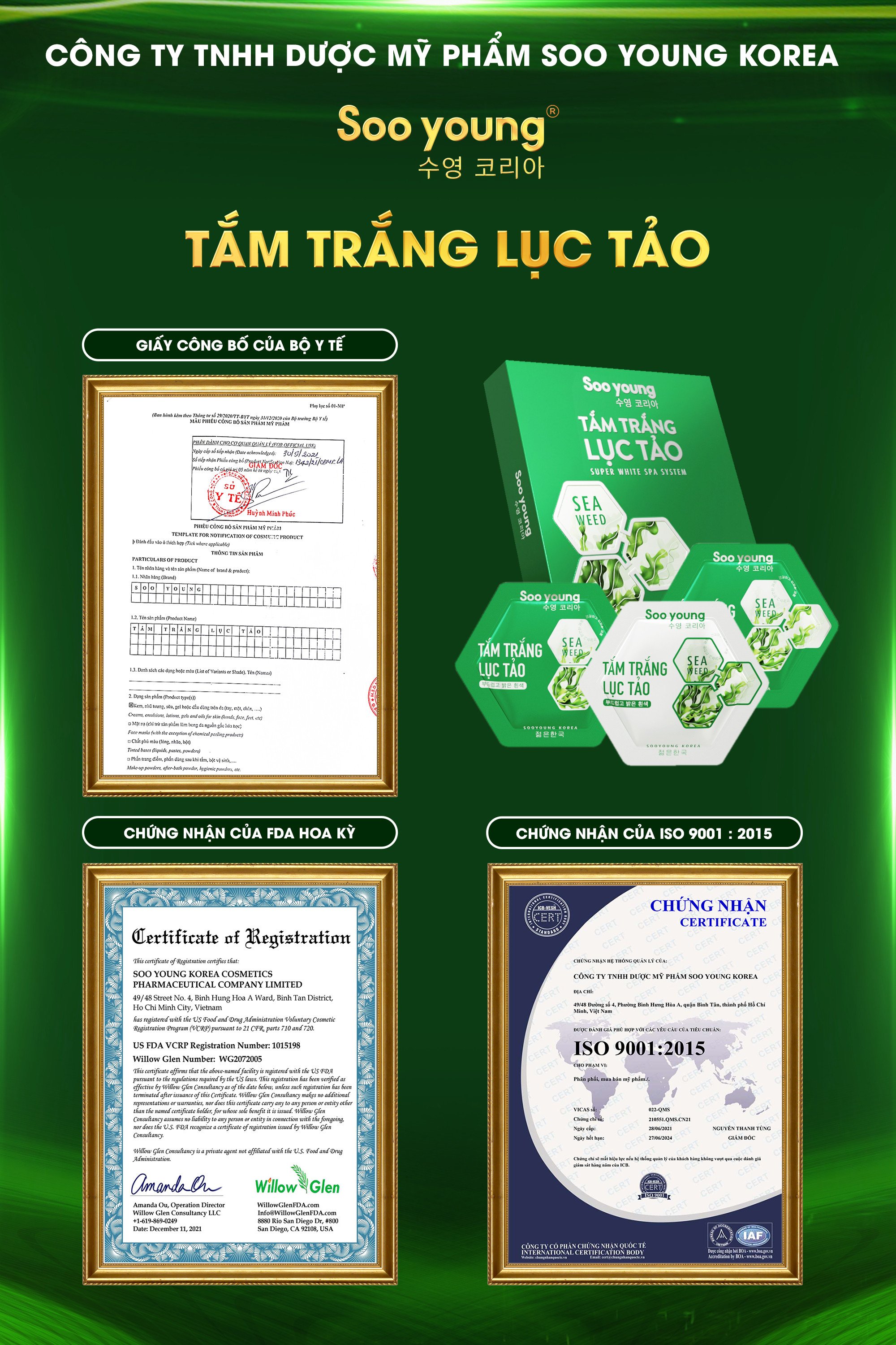 Tắm trắng Lục Tảo SOOYOUNG KOREA (3 gói x 15ml)