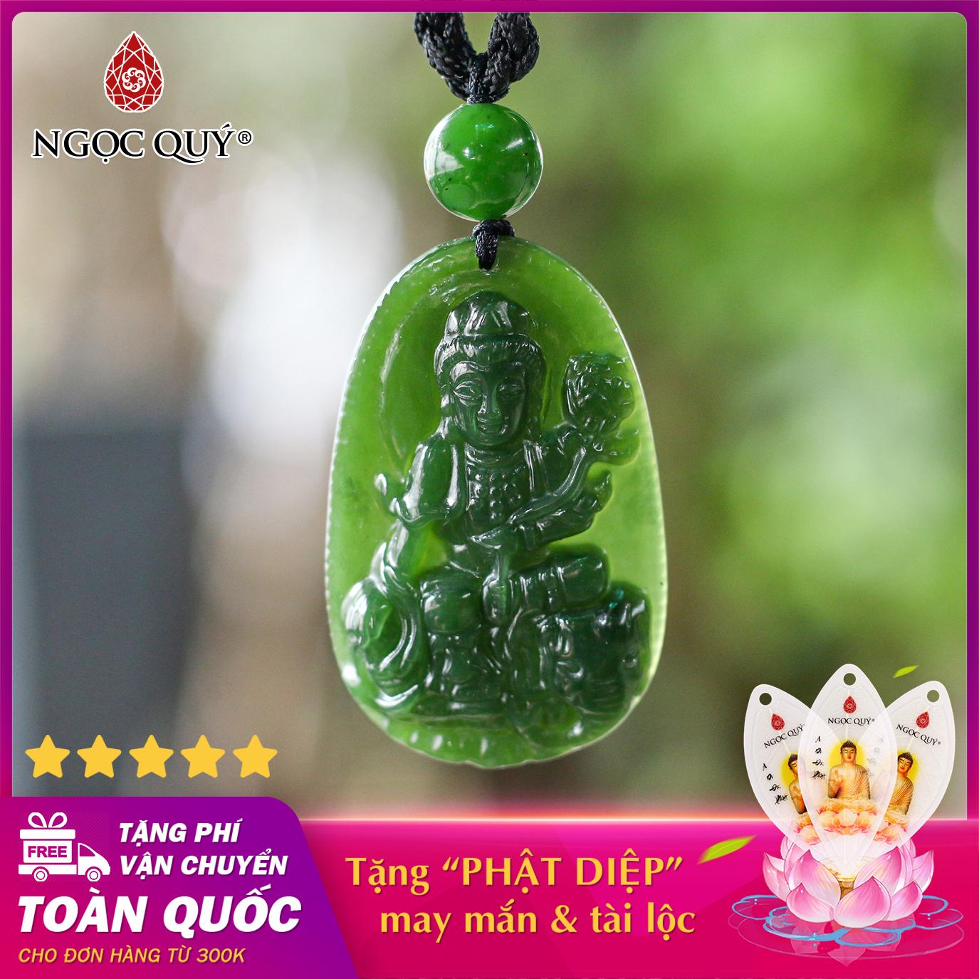 [HCM]Mặt dây chuyền đá ngọc bích Phổ Hiền Bồ Tát Phật bản mệnh tuổi Thìn Tỵ cho cả nam và nữ size 3.6 x 2.3cm (màu xanh ngọc) - Ngọc Quý Gemstones