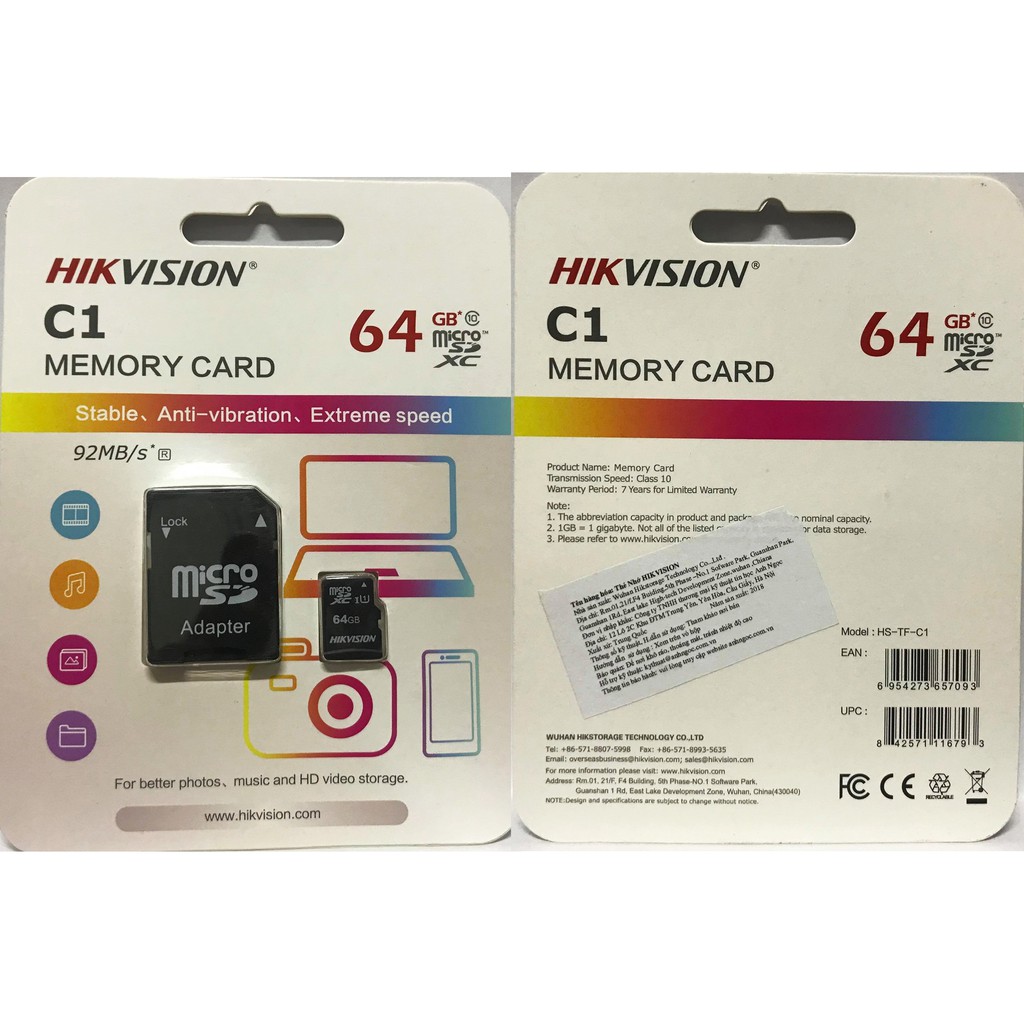 [HCM]Thẻ nhớ 64GB Hikvision HS-TF-C1