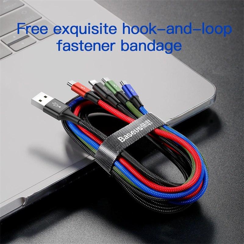 [HCM]Dây cáp sạc đa năng Baseus Rapid 4 in 1 Type-C 2 Lighning Micro USB cho iPhone/ iPad Smartphone & Tablet Android (3.5A 1.2M Fast charge 4 in 1 Cable) - Phân phối HotPhuKien