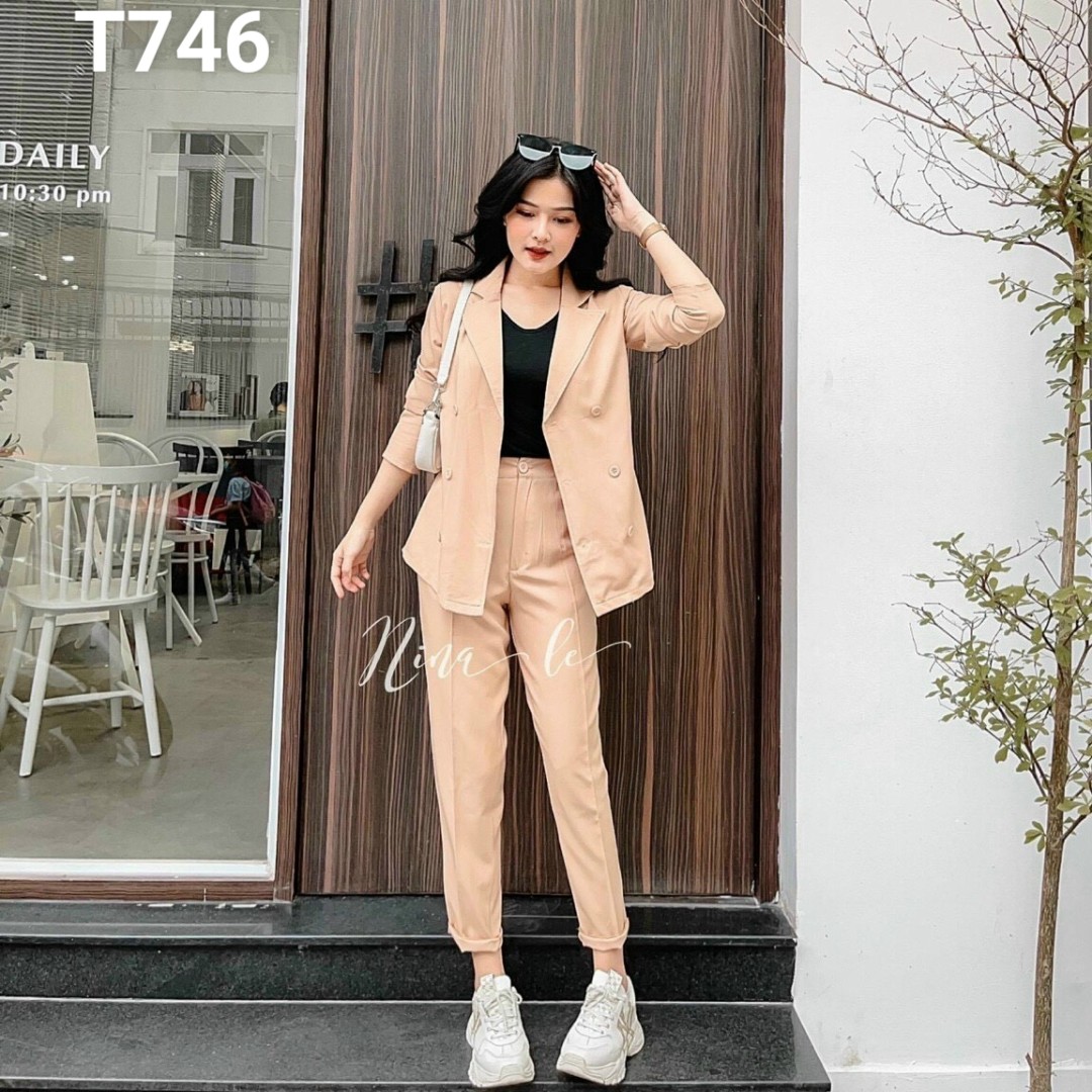 [hcm bộ vest dài nữ cao cấp công sở dạo phố combo bao gồm áo khoác quần dài áo trong t746
