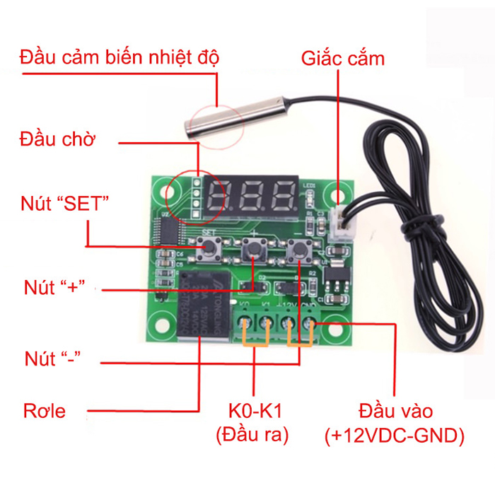 Combo 4 Món Mạch Nhiệt Độ Làm Máy Ấp Trứng W1209 12VDC