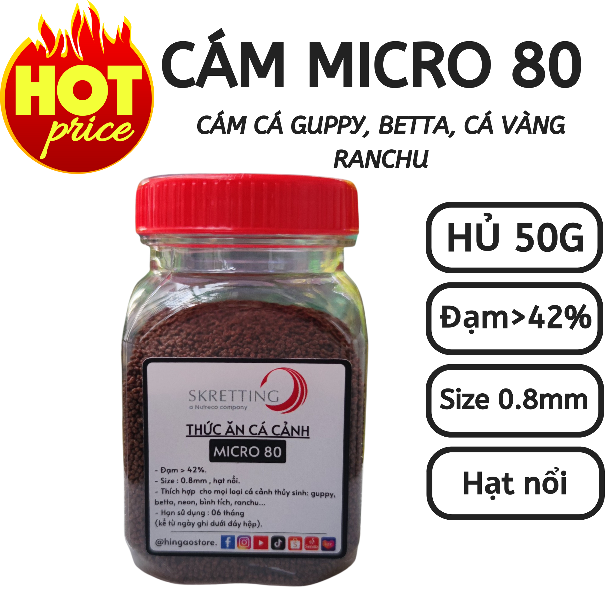 50g micro 80 scoop fits for all types of Guppy, Betta, ranchu, goldfish | Hingaostore.