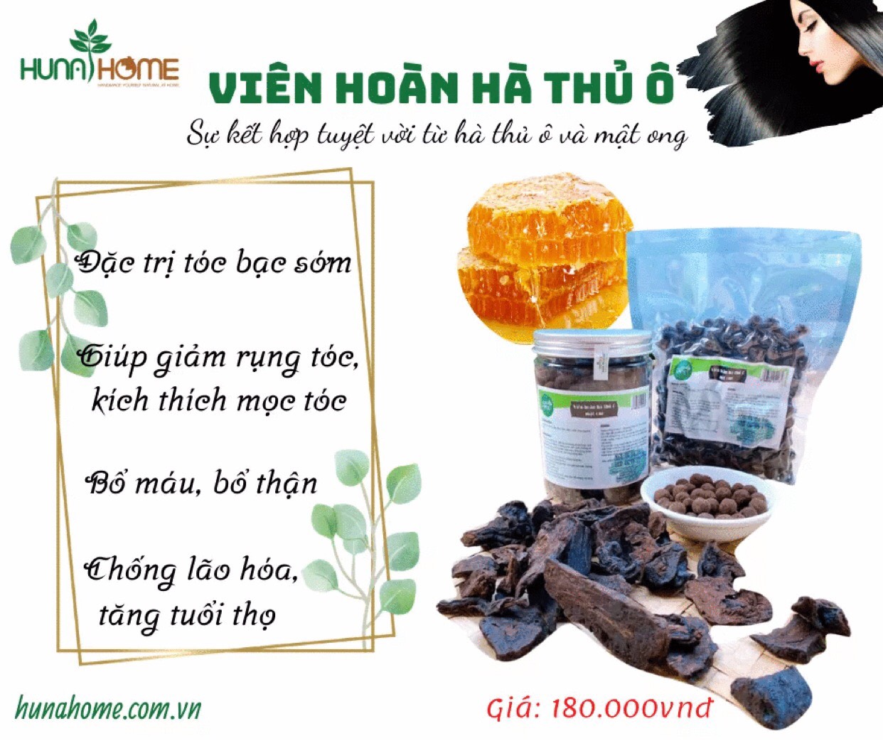 Viên hoàn hà thủ ô mật ong Hunahome