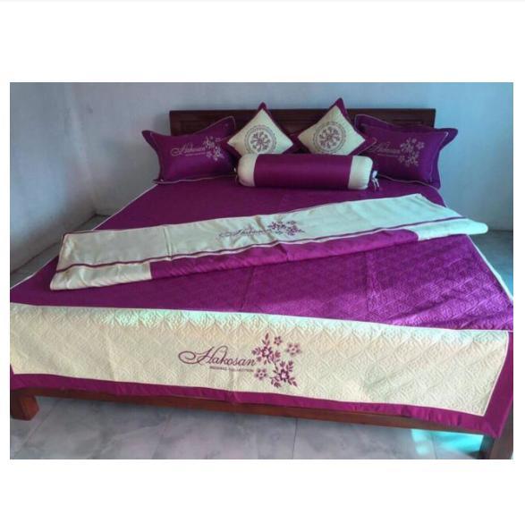 Bộ Chăn Ga Gối Satin Poly Mùa Cưới Trọn Bộ 7 Món