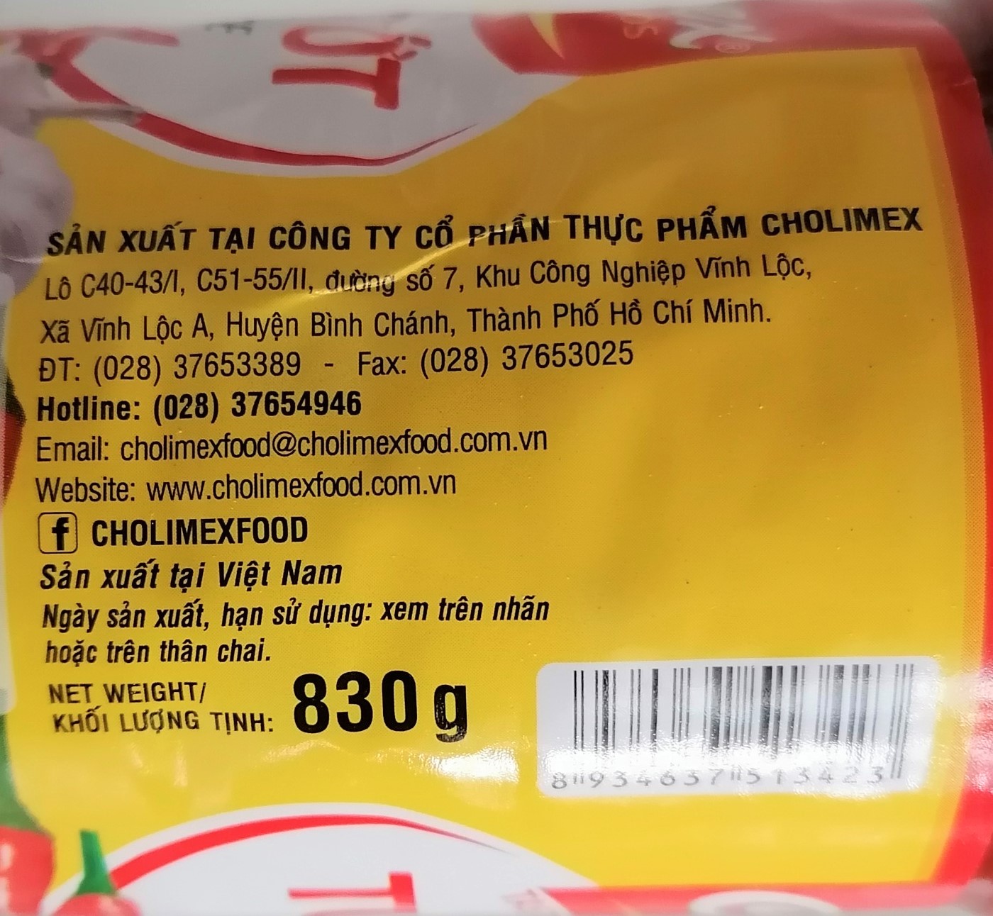 (CHOLIMEX chai 830g) TƯƠNG ỚT Hot Chili Sauce