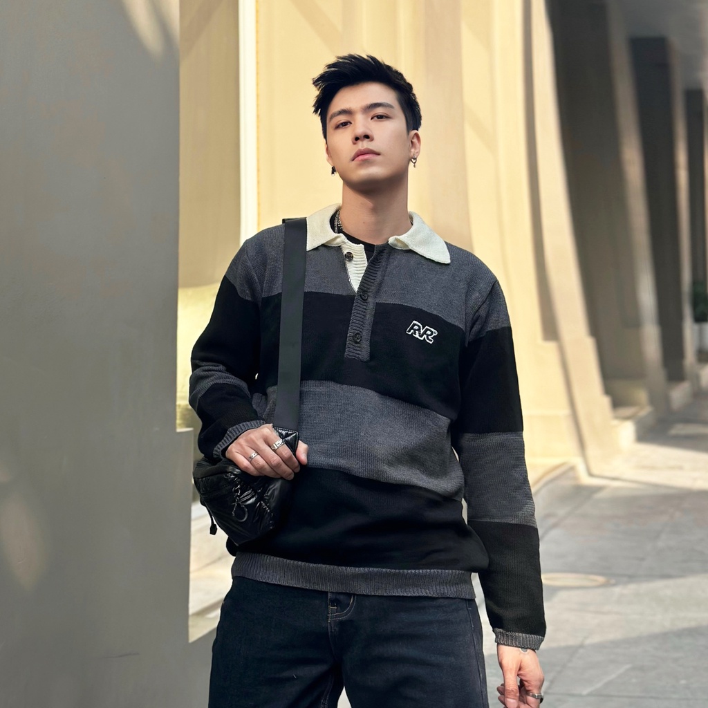 Áo Len Cổ Bẻ RvR MENTAL STRIPES KNIT