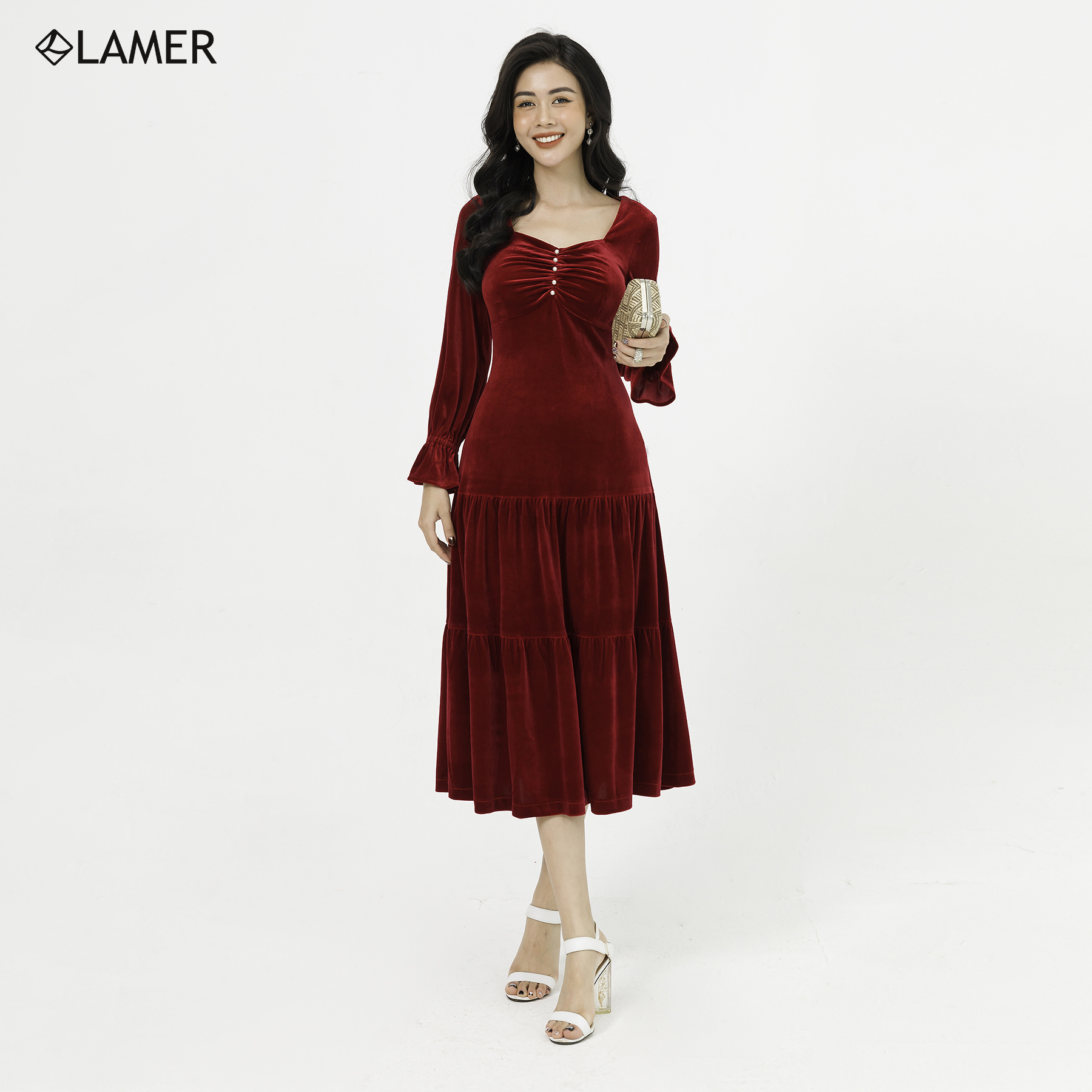 Đầm dạ hội lamer nhún ngực s63l20q048