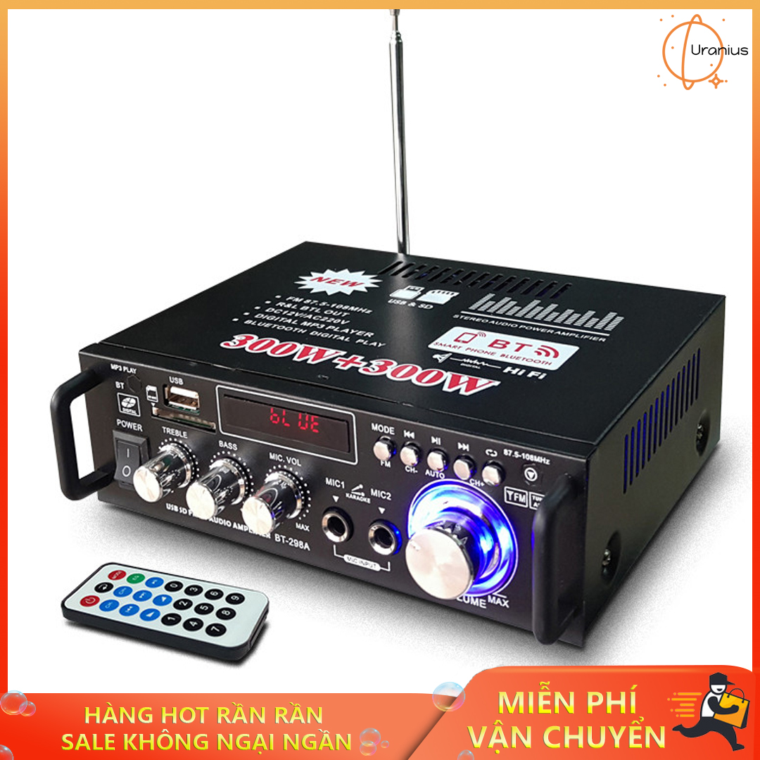 Amly karaoke - Âm ly giá rẻ - Amly Mini Bluetooth BT-298A phiên bản cao cấp, chức năng đa dạng, chống rú, rít, khuếch đại mọi tín hiệu +Tặng kèm điều khiển và jack AV. Bảo hành lỗi 1 đổi 1