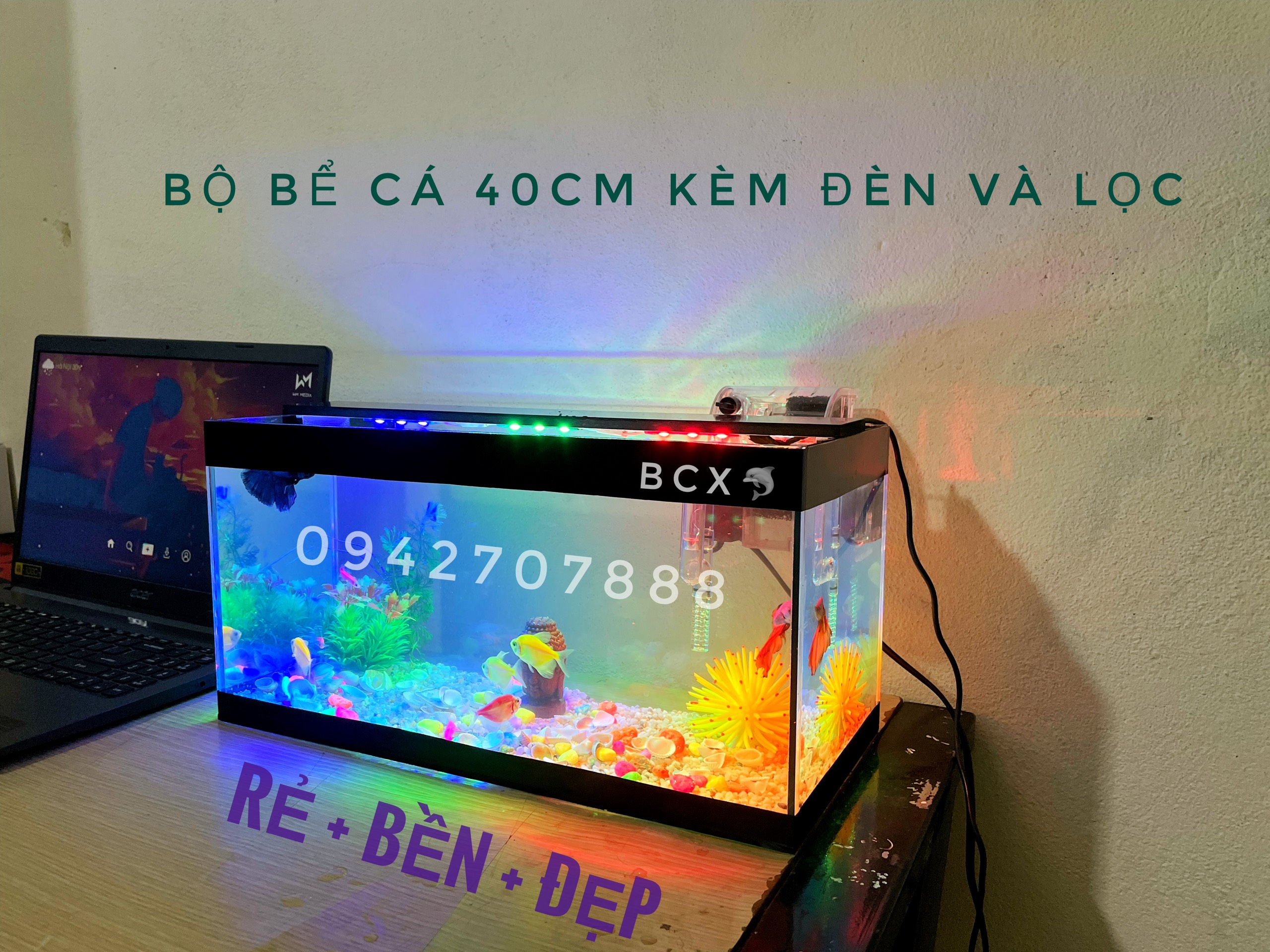 Bể cá mini để bàn 40cm FULL COMBO đầy đủ phụ kiện