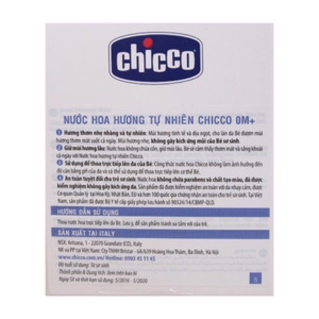 Nước Hoa Hương Tự Nhiên 0M+ Chicco 100Ml
