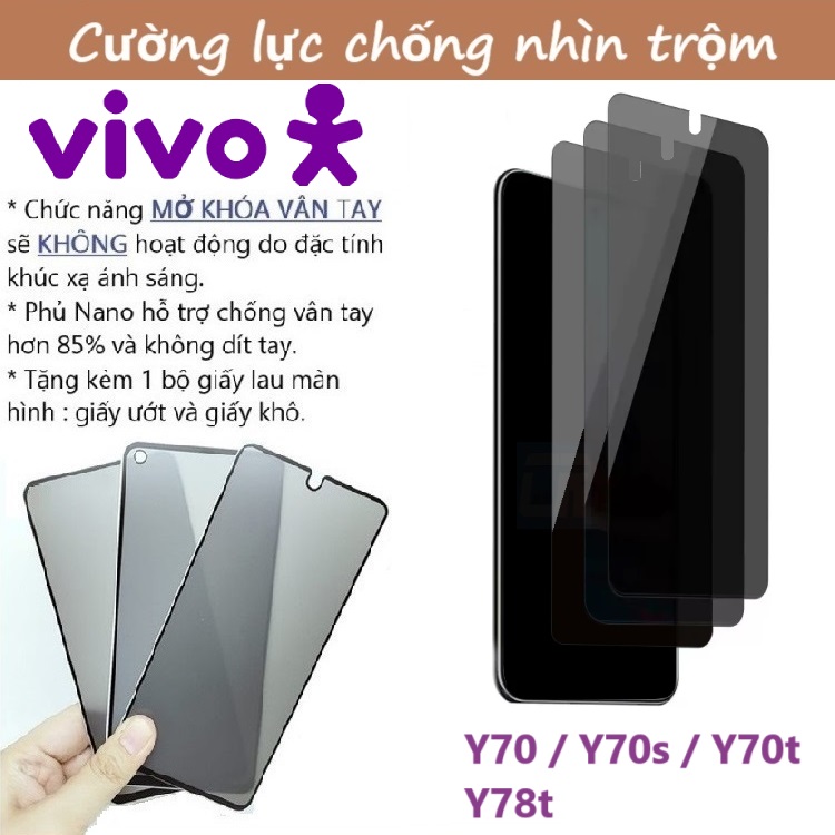 Cường lực chống nhìn trộm Vivo Y70 / Y78t / Y70t / Y70s 5G (Full màn Full keo)