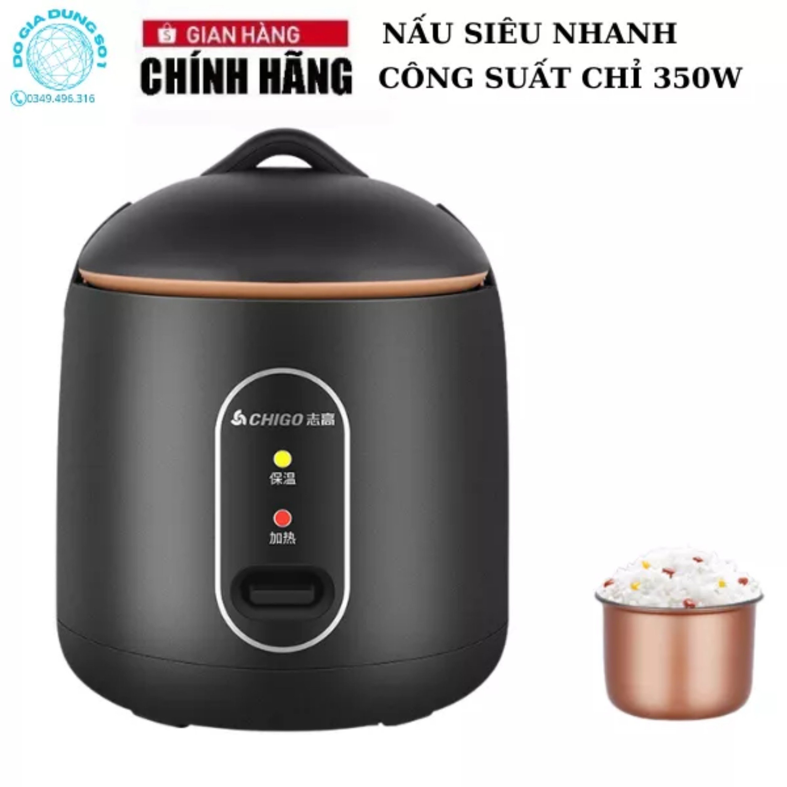 Nồi cơm điện mini chigo chính hãng, nồi nấu đa năng, nấu cơm, hầm cháo, hấp, luộc dung tích 1.2l