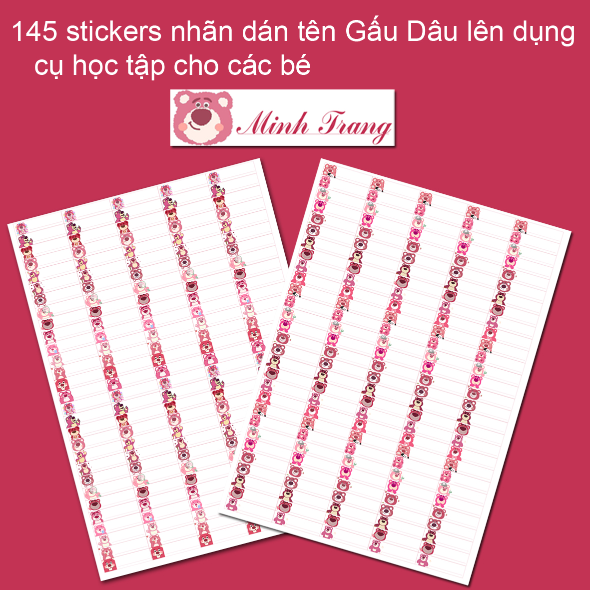 145 stickers nhãn Dán tên Gấu Dâu- Gấu Lotso- Lotso Bear lên dụng cụ ...