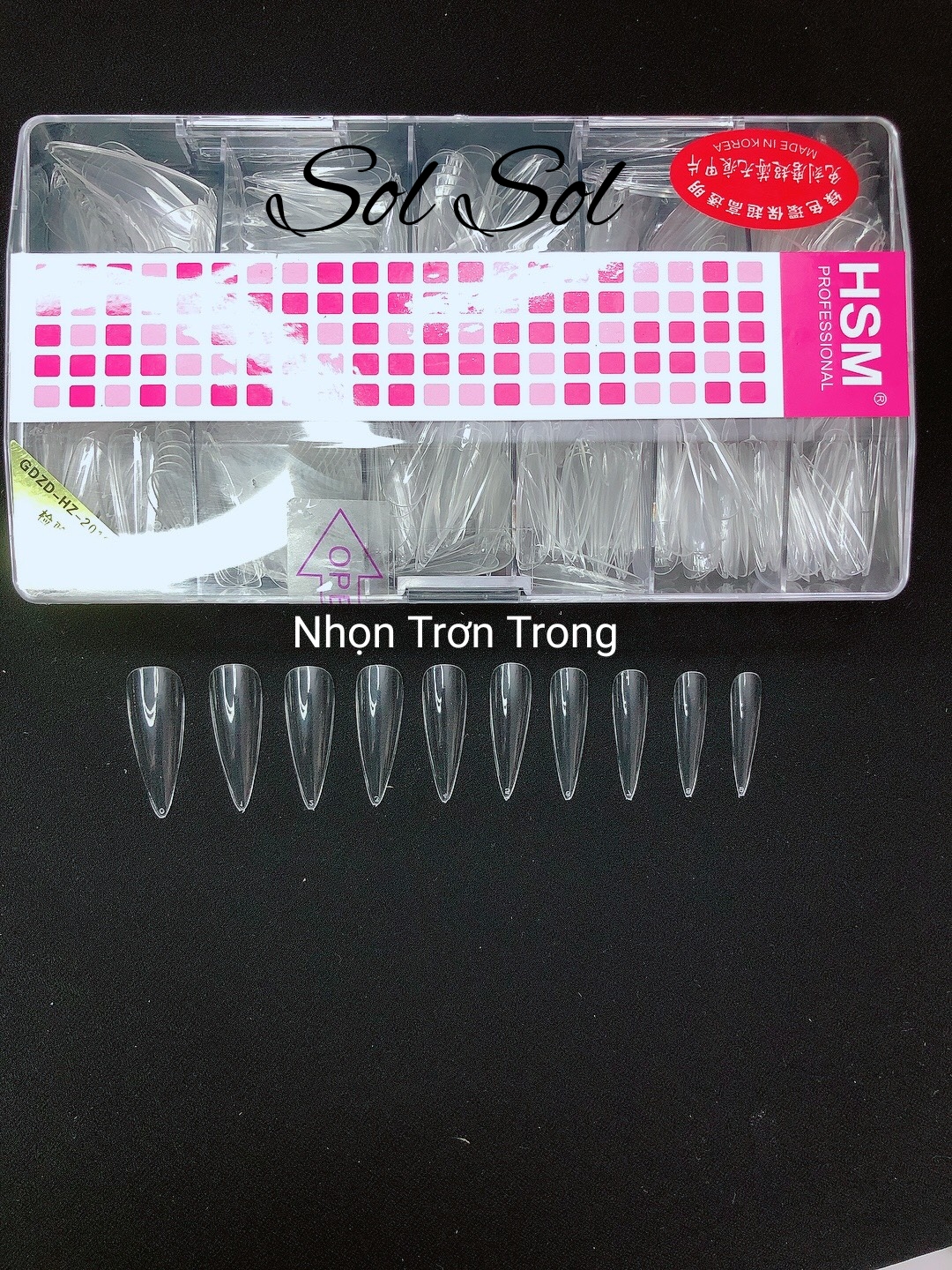 Móng úp lẻ size hsm - phom nhọn trơn trong