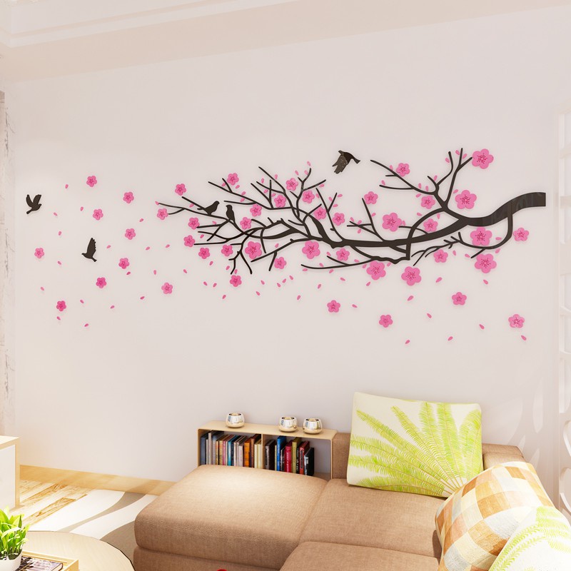 Tranh mica EPeBen dán tường nổi 3d hình tranh cây đào ngang decor trang trí tết, phòng khách, nhà cửa