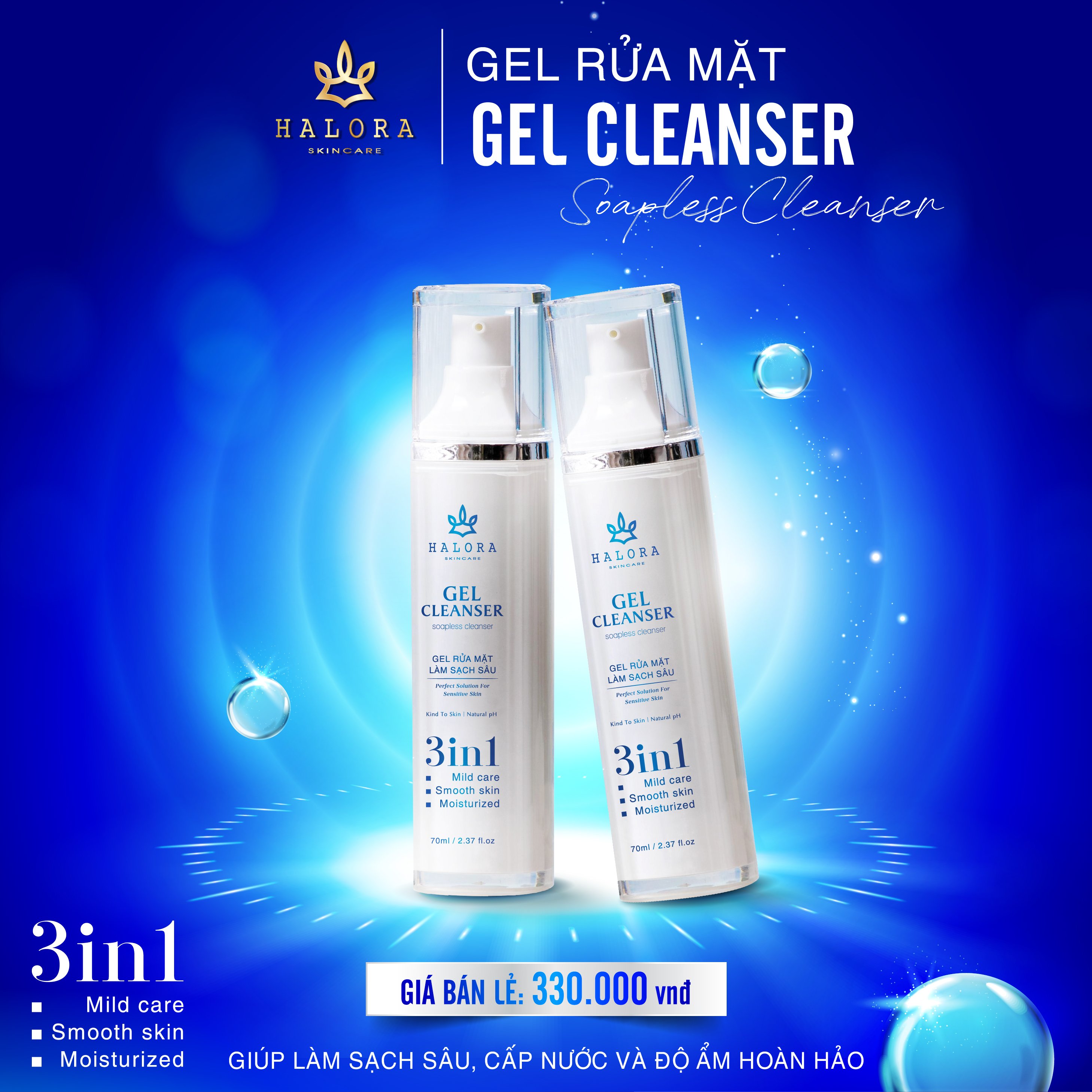 GEL RỮA MẶT  KHÔNG BỌT HALORA ( DÀNH CHO DA KHÔ VÀ MỤN )