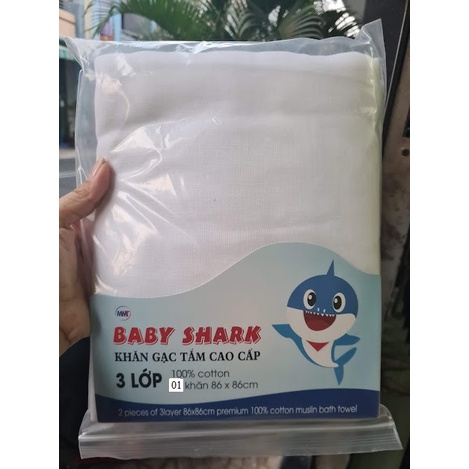 (86x86cm) Khăn tắm 3 lớp BABY SHARK dành cho bé