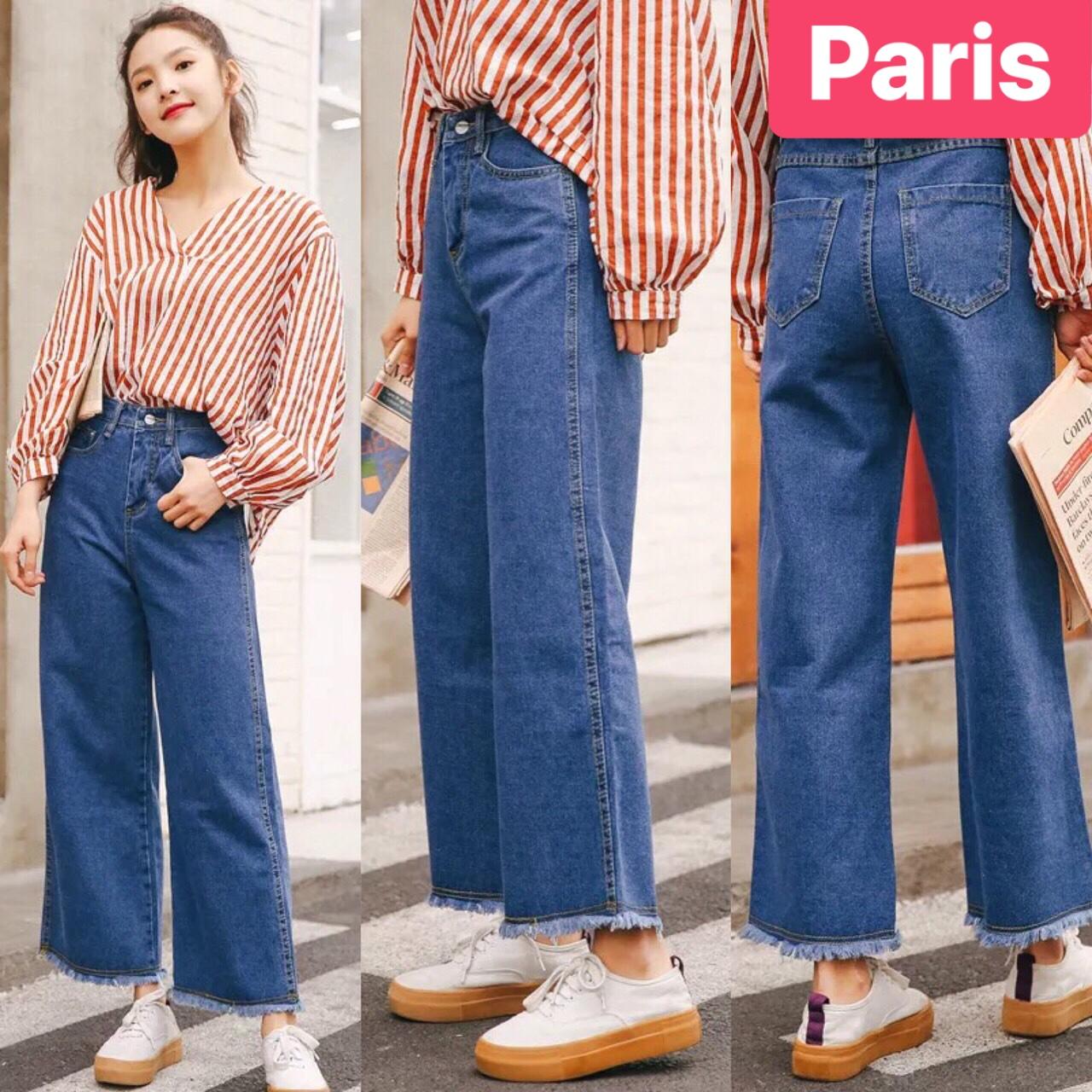 QUẦN BAGGY JEAN NỮ ỐNG RỘNG XANH ĐẬM ỐNG LOE RỘNG NÂNG MÔNG HÀN QUỐC PR-6714 CAO CẤP - PARIS FASHION