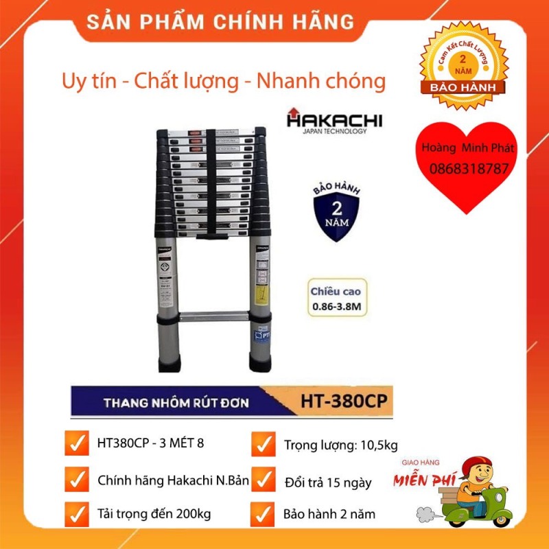 Bảng giá Thang Nhôm Rút Đơn 3.8 mét hakachi nhật bản HT380CP