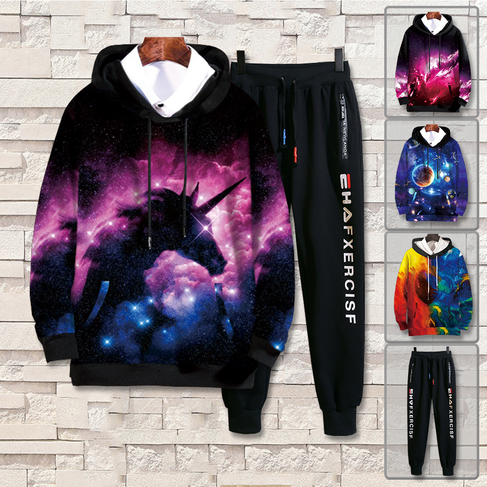 Bộ Quần Áo Nỉ Nam Thu Đông Áo Hoodies In Hình 3D Vũ Trụ Không Gian Có Mũ Trùm Đầu Kết Hợp Quần Jogger Phối Chữ Thể Thao Năng Động Thời Trang Hot Trend FASHION4MENHCM SET GHEP TOP 144 + JOGGER 75