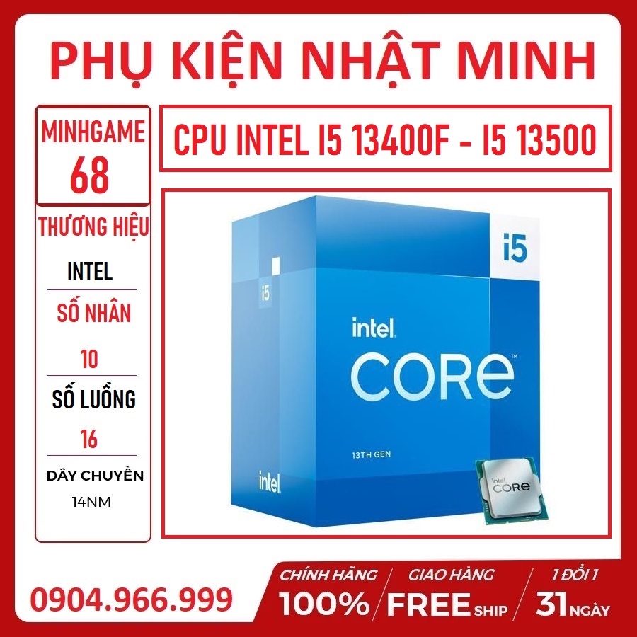 Bộ vi xử lý CPU Intel Core i5-13500 BOX nhập khẩu (Up to 4.80GHz, 14 Nhân 20 Luồng, 24M Cache, Socket LGA1700) BH 36TH