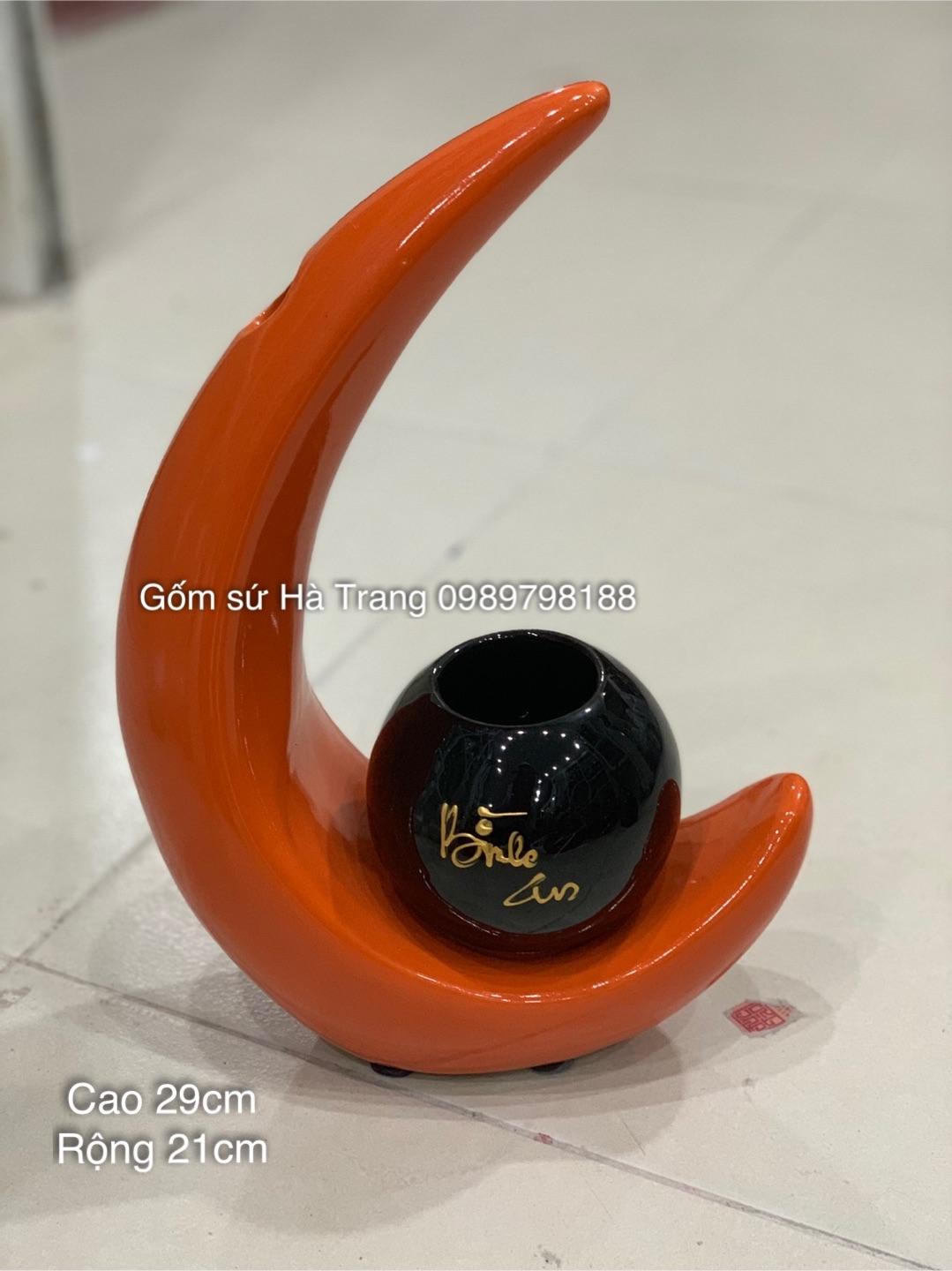 Bình trang trí  Cắm hoa nghệ thuật  Vầng trăng khuyết  gốm sứ Bát Tràng cao cấp