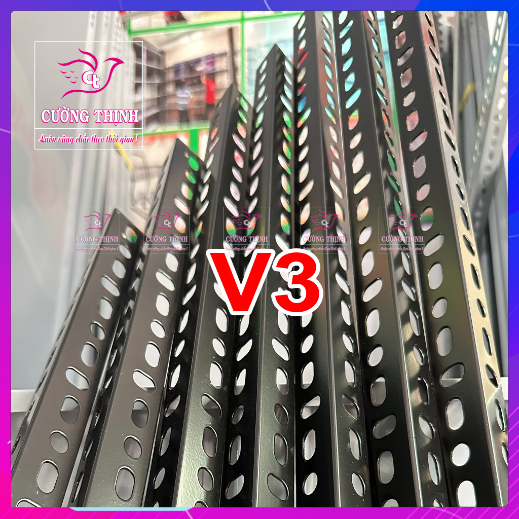 Thanh sắt v3, dài 20-30-40-50-60cm, lắp ráp kệ sắt v lỗ, kệ khung sắt