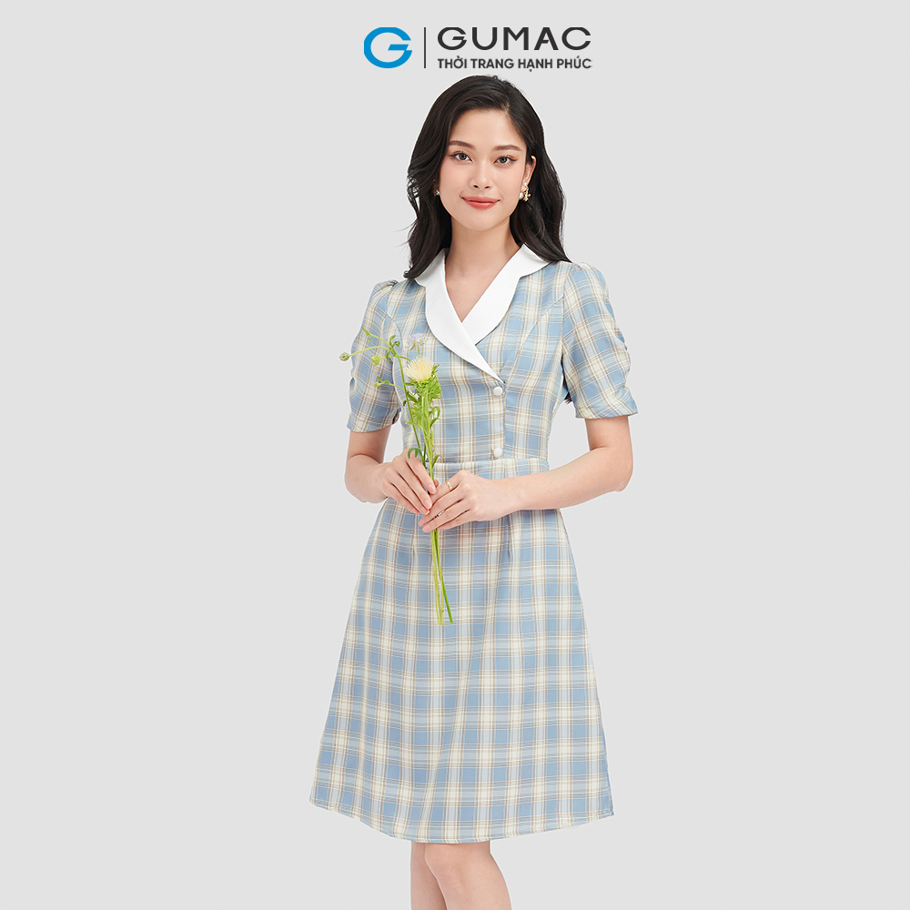 Đầm caro nút bọc thời trang GUMAC DC10055