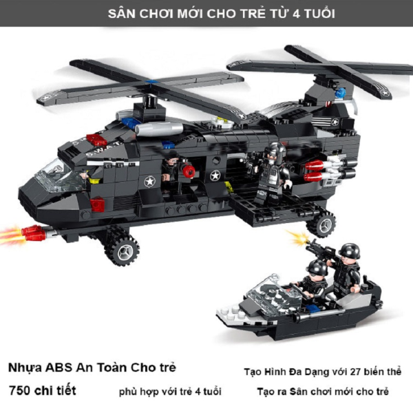 [Trực Thăng]Bộ Lắp Ráp Lego Máy Bay Trực Thăng Đen 750 chi tiết 8 IN 1, 32 Cách Biến Hình Khác Nhau, Cho Trẻ Thỏa Sức Sáng Tạo