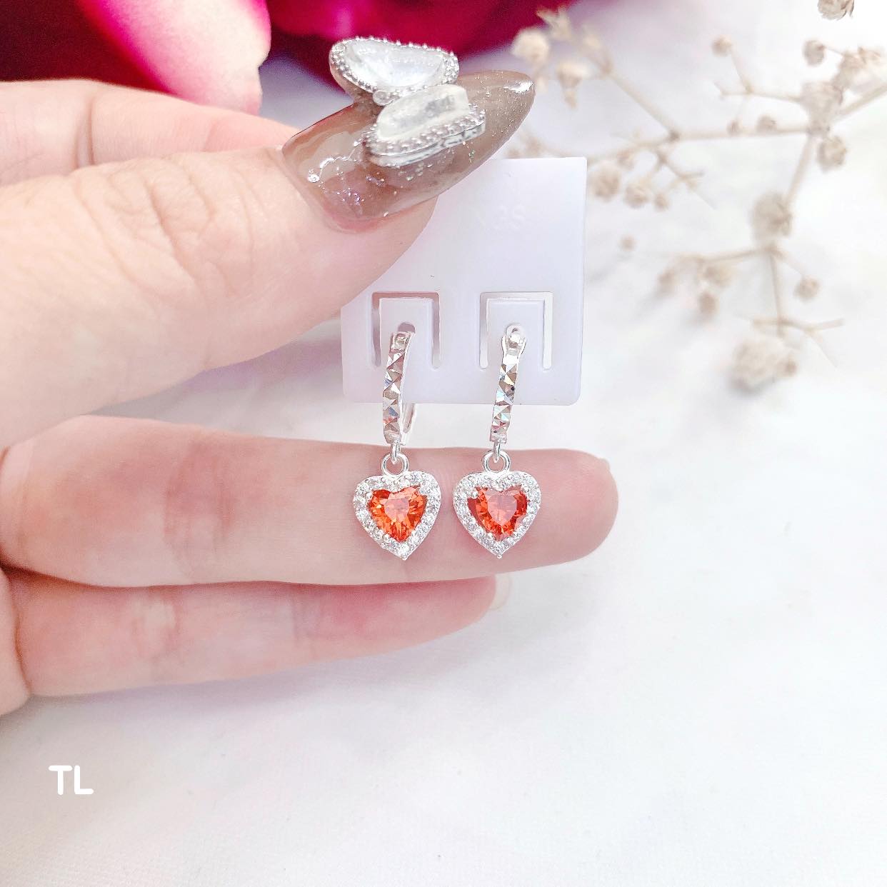 Bông tai trẻ em mặt trái tim chất liệu bằng bạc MS56g