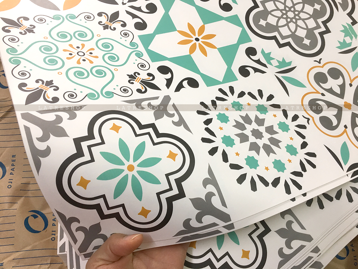 Decal gạch bông Mint - Decal dán tường - Sắc nét bền đẹp