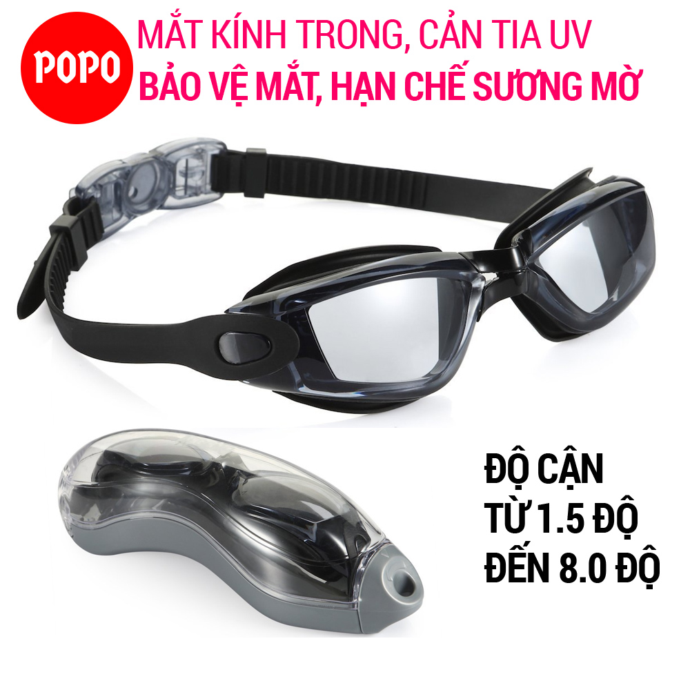 Kính bơi cận mắt trong có độ cho người lớn nam nữ POPO 2360 có độ cận từ 1.5 độ đến 8.0 độ dùng cho cả trẻ em trên 8 tuổi