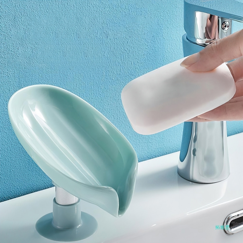 Sen-hause leaf shape soap dish organizer with draining ball bathroom plastic soap dish rack