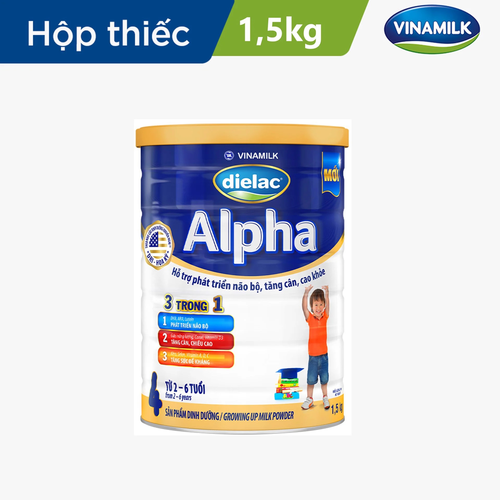[Date 11.2026] Sữa bột Dielac Alpha 4 - lon 1,5kg (cho trẻ từ 2- 6 tuổi)