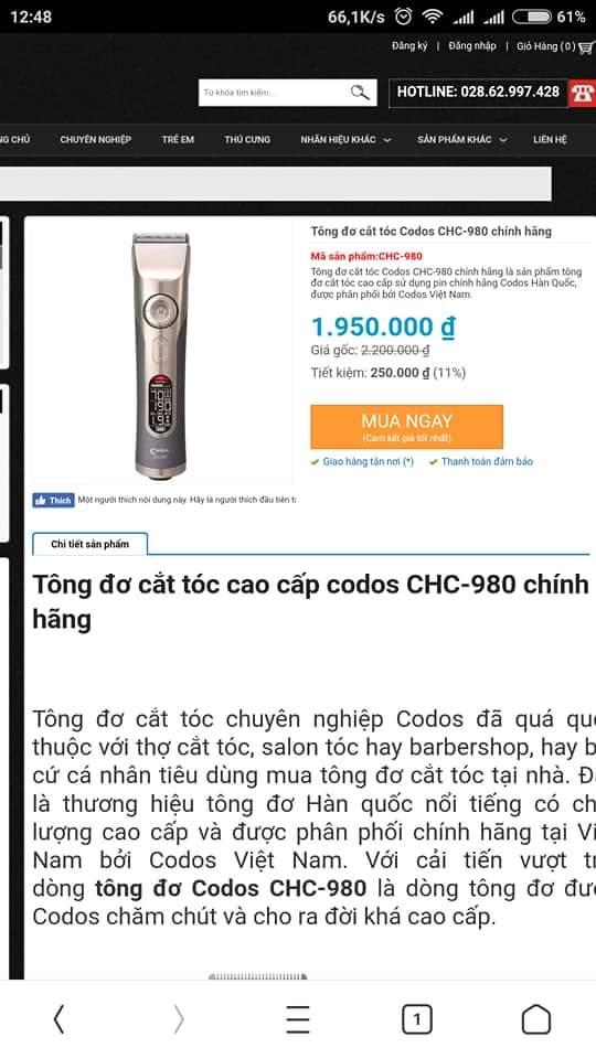 Tông Đơ cao cấp CODOS CHC-980