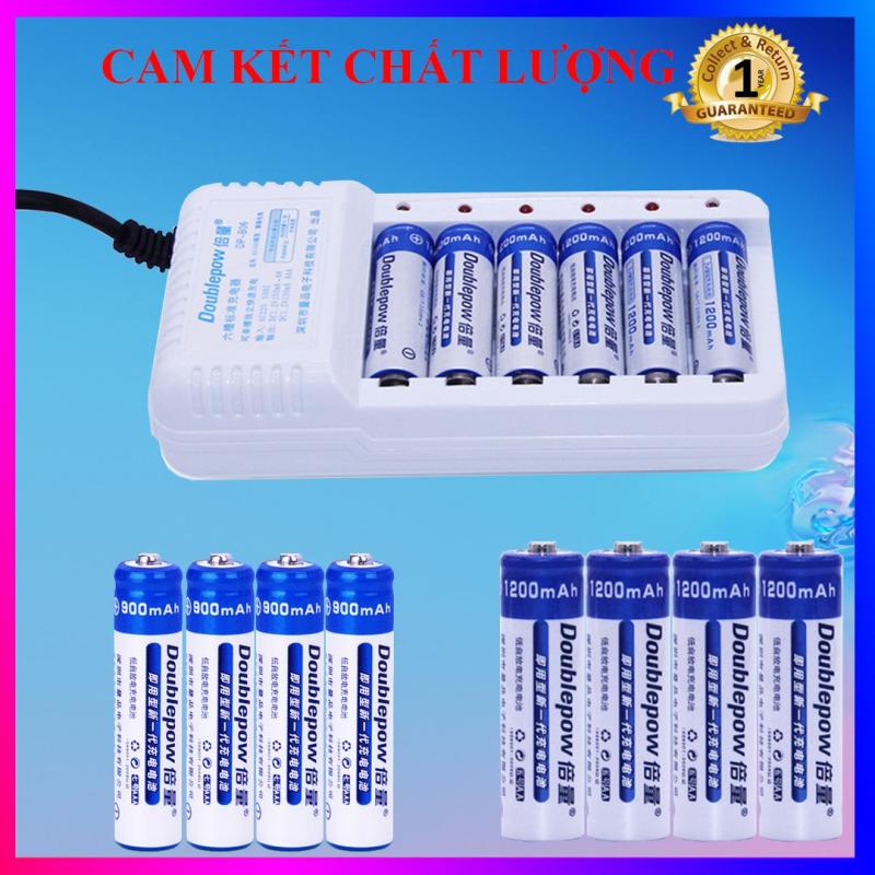 Combo Sạc pin 6 cổng, sạc AA, AAA chất lượng cao DP-B06 - DoublePow + tặng kèm pin AA, AAA cùng hãng (tùy chọn loại pin)