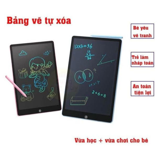 Bảng viết tự xóa bảng vẽ tự xóa bảng viết điện tử màn hình lcd đơn sắc, đa sắc 8.5 inch, 12 inch kèm bút vẽ cho bé