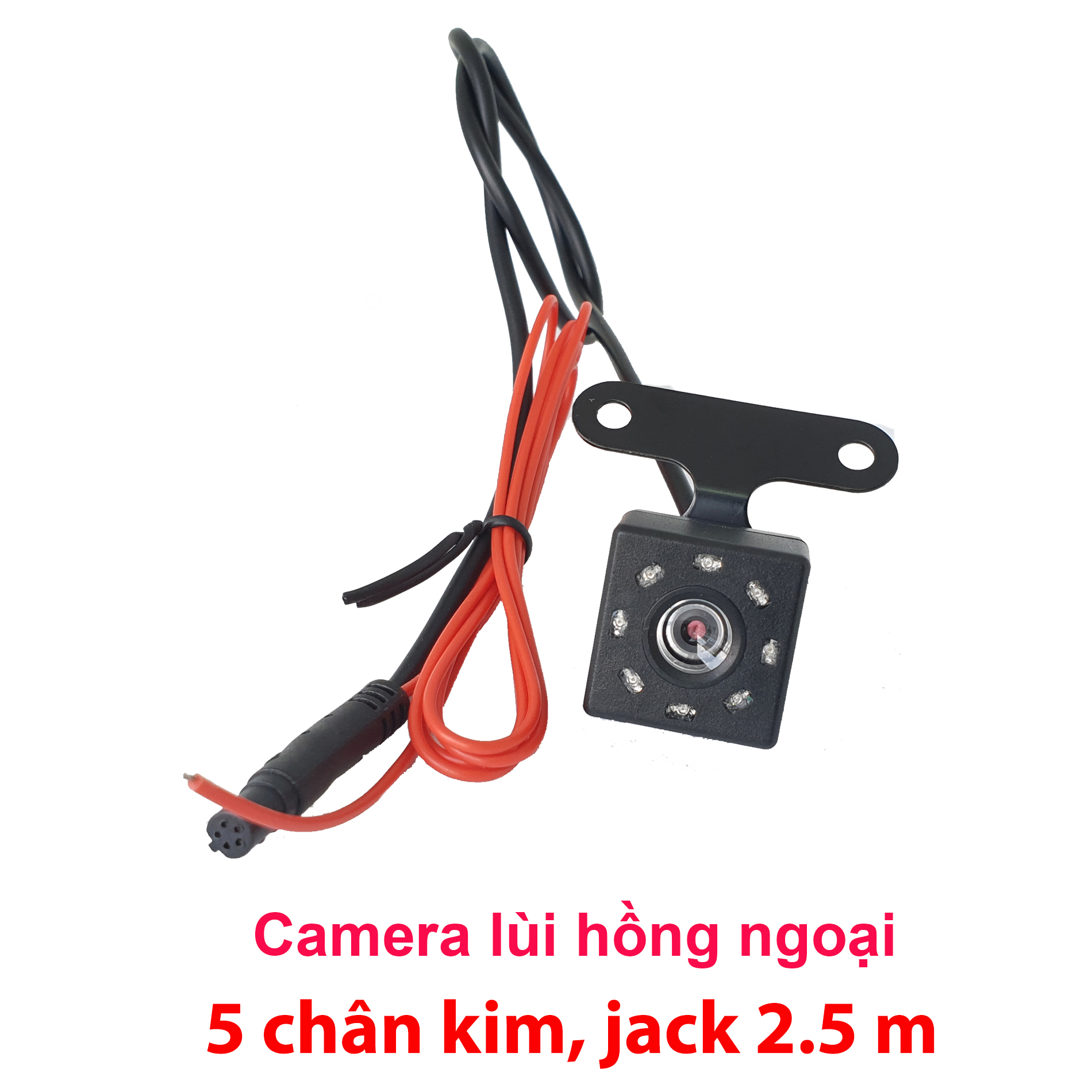 Camera hành hành trình lùi hồng ngoại, 8 đèn hồng ngoại, chân cắm 2.5mm, 5 chân kết nối với camera lùi